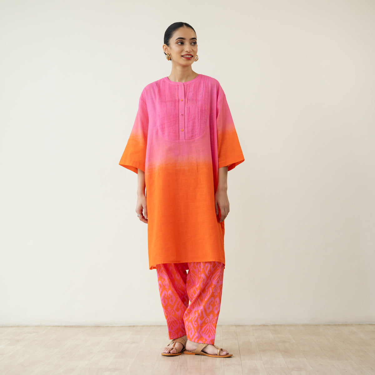 Peach Fizz Elevated Kurta Set - Tangerine & Pink
