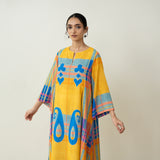 Ambi Patchwork Cotton Slub Kurta - Yellow & Blue