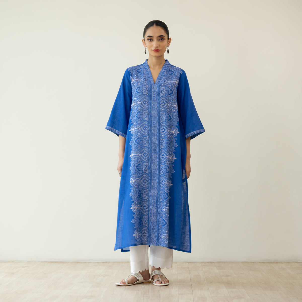 Banno Statement Slub Cotton Kurta - Royal Blue