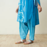 Peppy Paisley Asymmetric Cotton Slub Salwar Set - Ocean Blue
