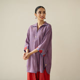 Bon Bon Hand Embroidered Elevated Shantoon Tunic - Tomato Red & Azure Blue