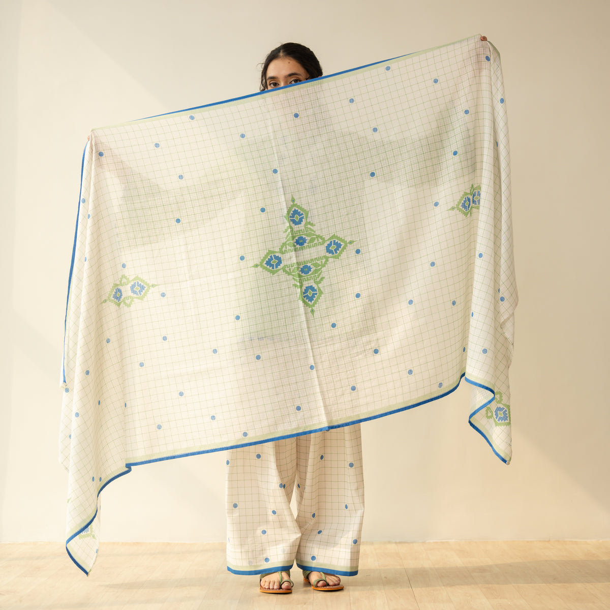 Dot & Dash Mulmul Farshi Set - Matcha Green