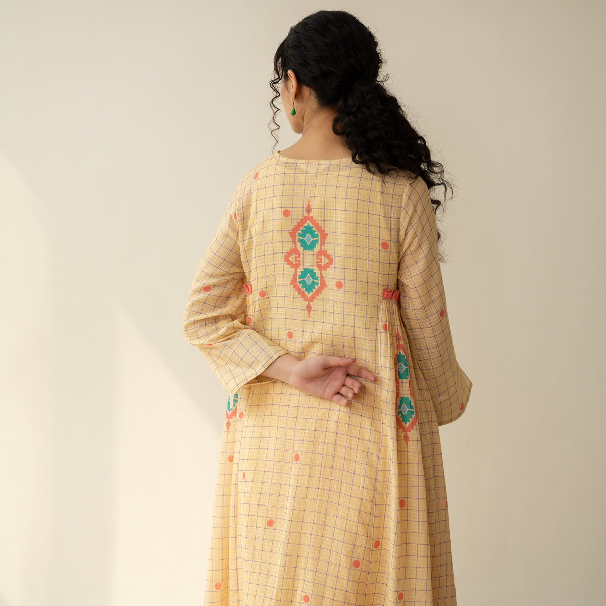 Mogra Kota Doria Kurta Set - Apricot Yellow