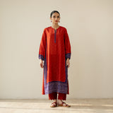 Tikhi Imli Slub Cotton Slub Cotton Kurta - Cherry Red & Violet