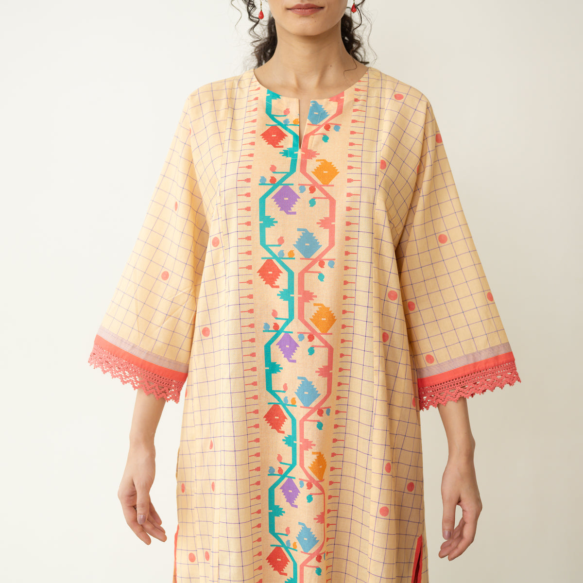 Sitara Front Panelled Mulmul Kurta - Mango Yellow