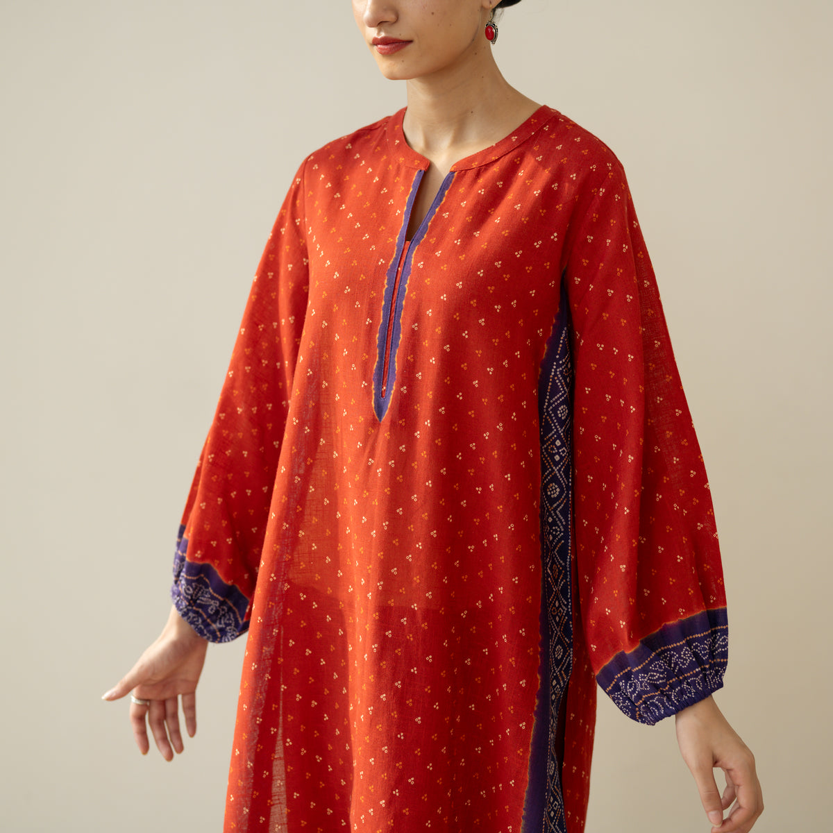 Tikhi Imli Slub Cotton Slub Cotton Kurta - Cherry Red & Violet