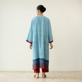 Highlighted Lace Neck Detail Slub Cotton Kurta - Dusty Blue