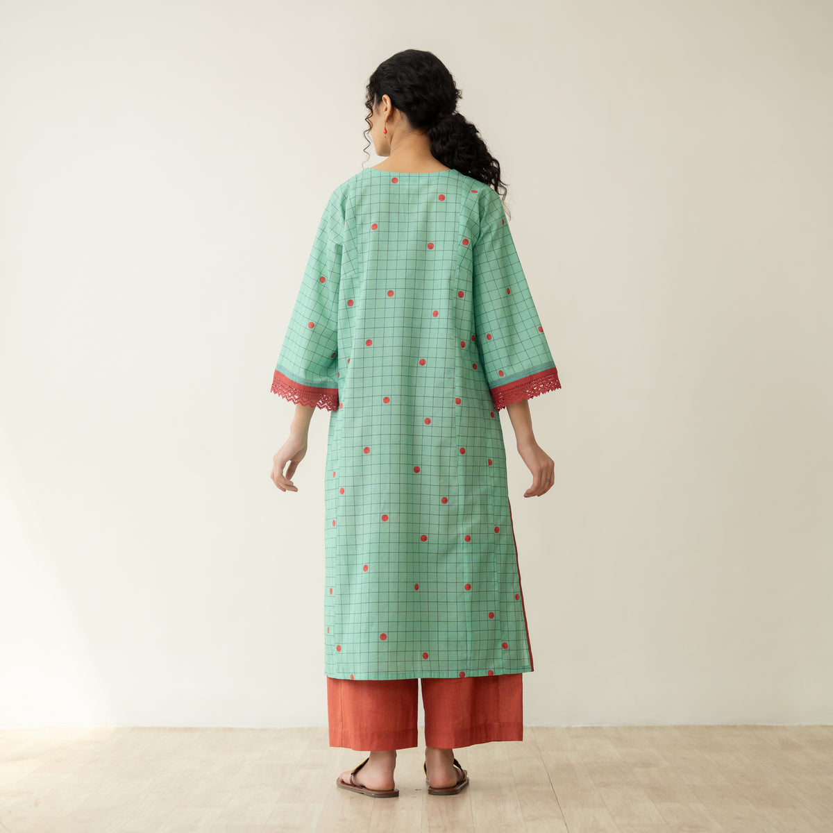 Sitara Front Panelled Mulmul Kurta - Mint Green