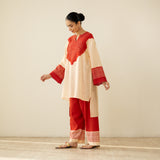 Nakhra Elevated Cotton Slub Coord Set - Beige & Red