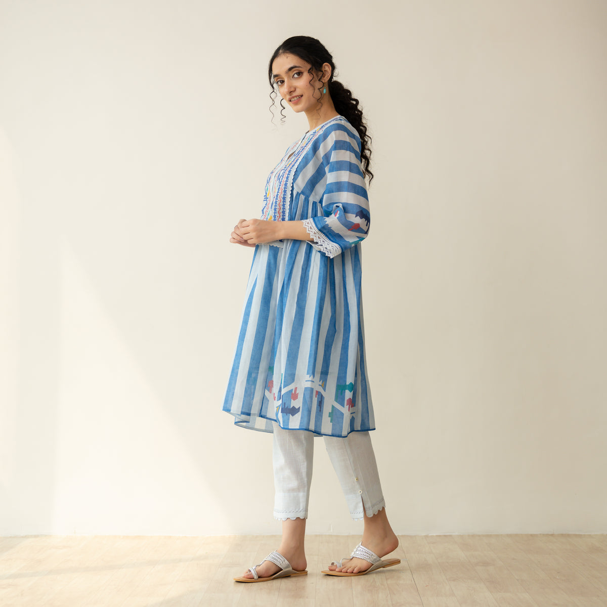 Pretty Flare Chanderi Embroidered Coord Set - Asmani Blue