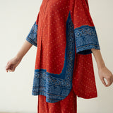 Very Berry Elevated Cotton Slub Coord Set - Red & Indigo