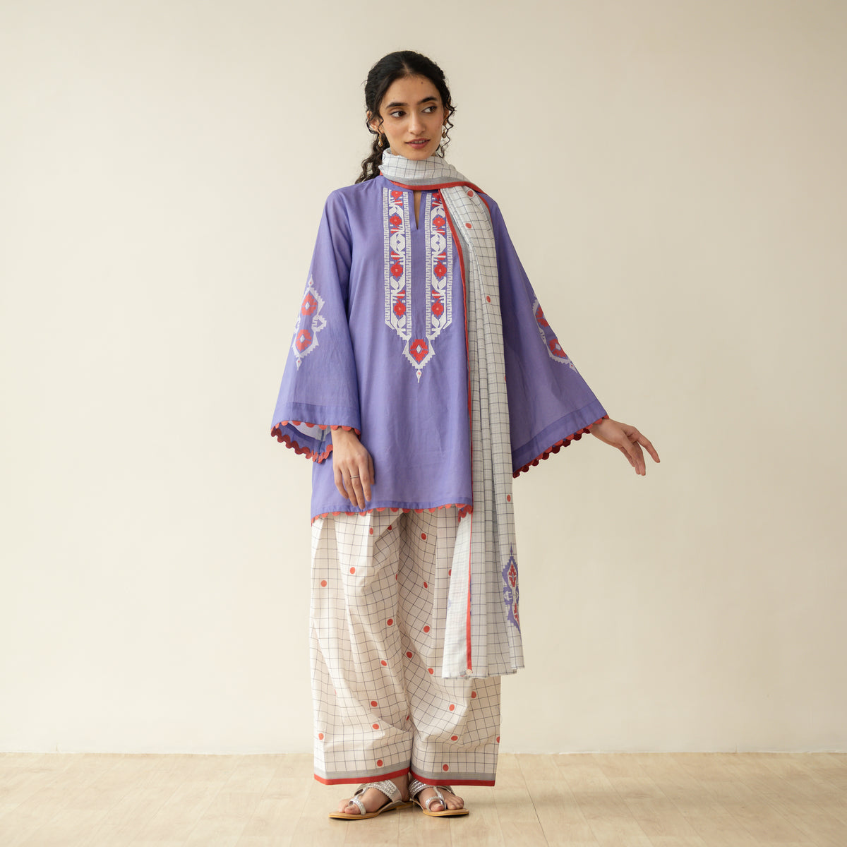 Dot & Dash Mulmul Farshi Set - Lilac Bloom