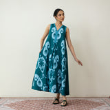 Peppy Paisley Midi Cotton Slub Dress - Teal Green