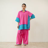 Pink Lemonade Elevated Cotton Slub Coord Set - Bubblegum Pink & Sea Blue