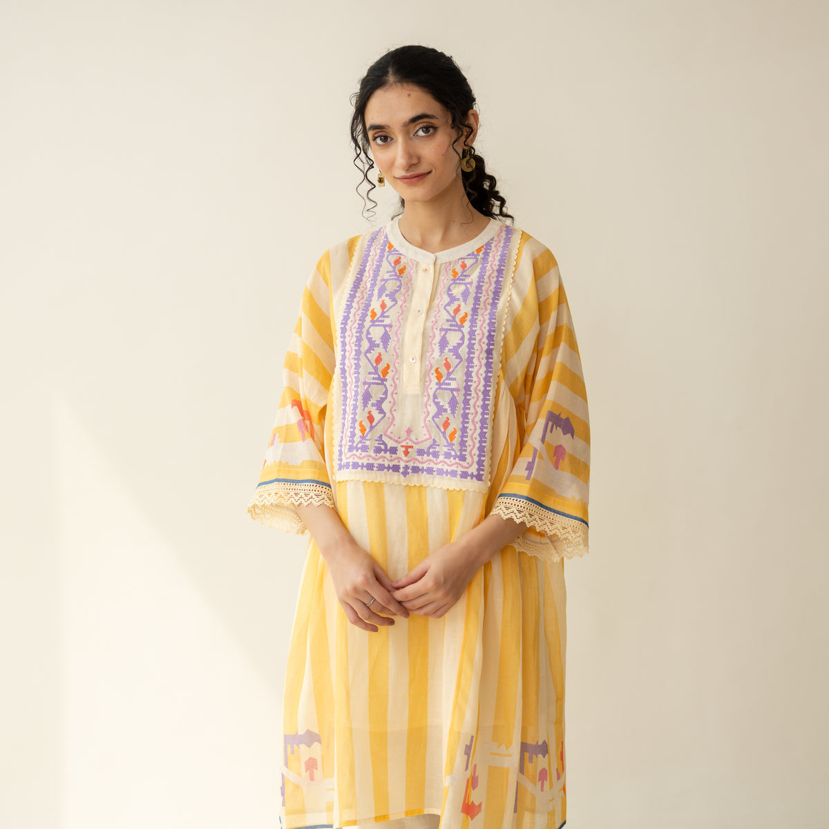Pretty Flare Chanderi Embroidered Coord Set - Sunshine Yellow