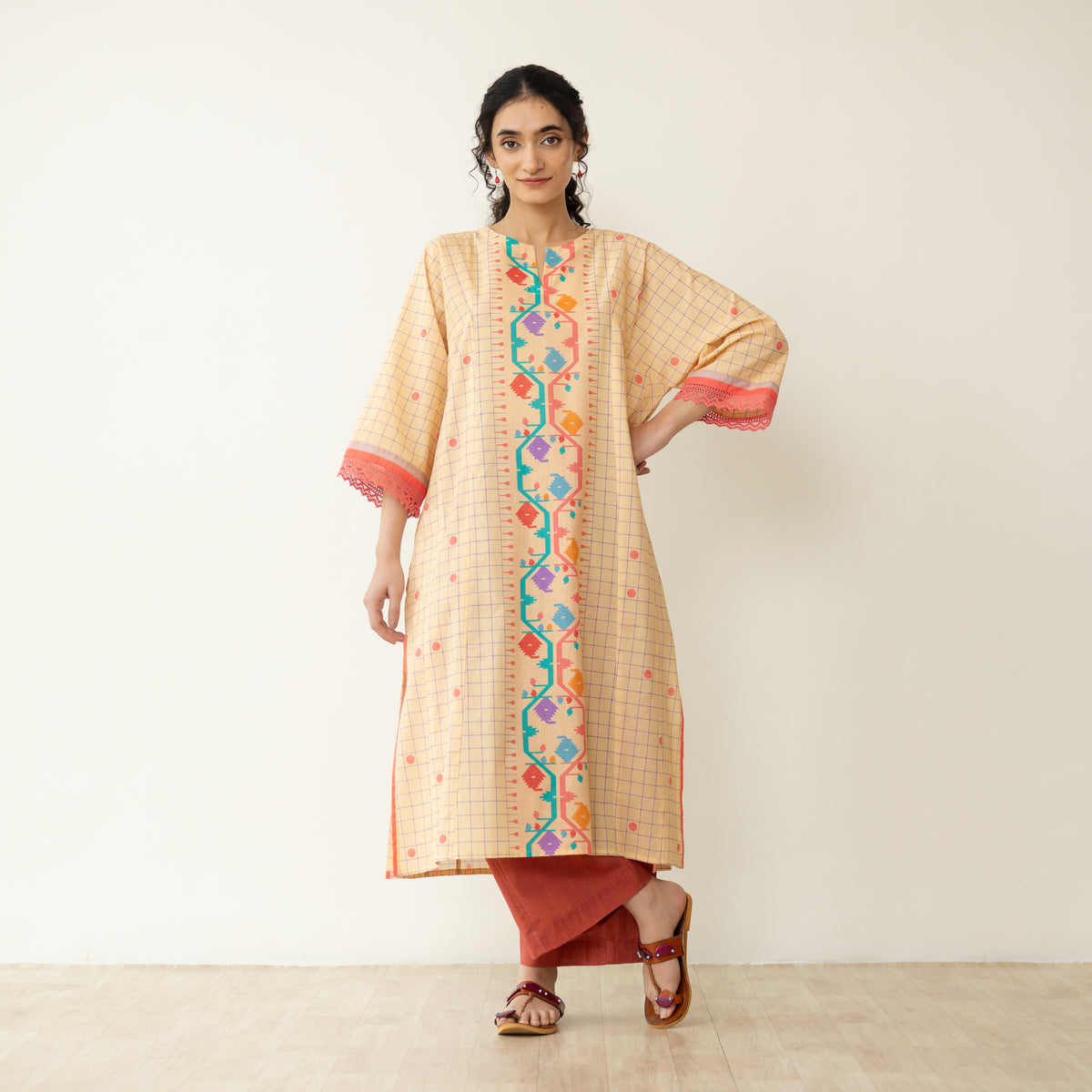 Sitara Front Panelled Mulmul Kurta - Mango Yellow