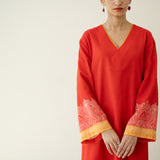 Mastani Elevated Cotton Slub Salwar Set - Sindoori Laal
