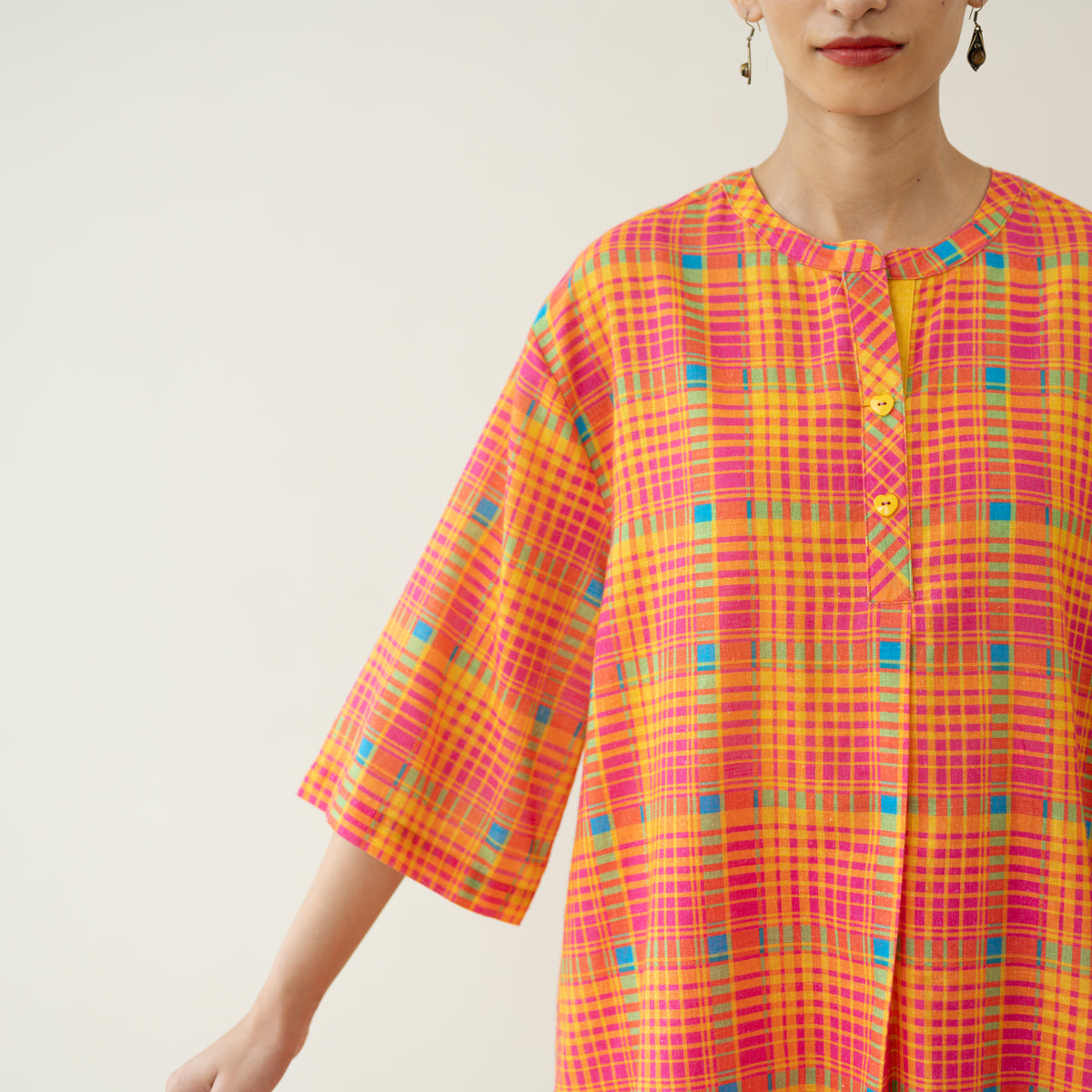 Tutti Frutti Embroidered Elevated Cotton Slub Tunic - Multicolour