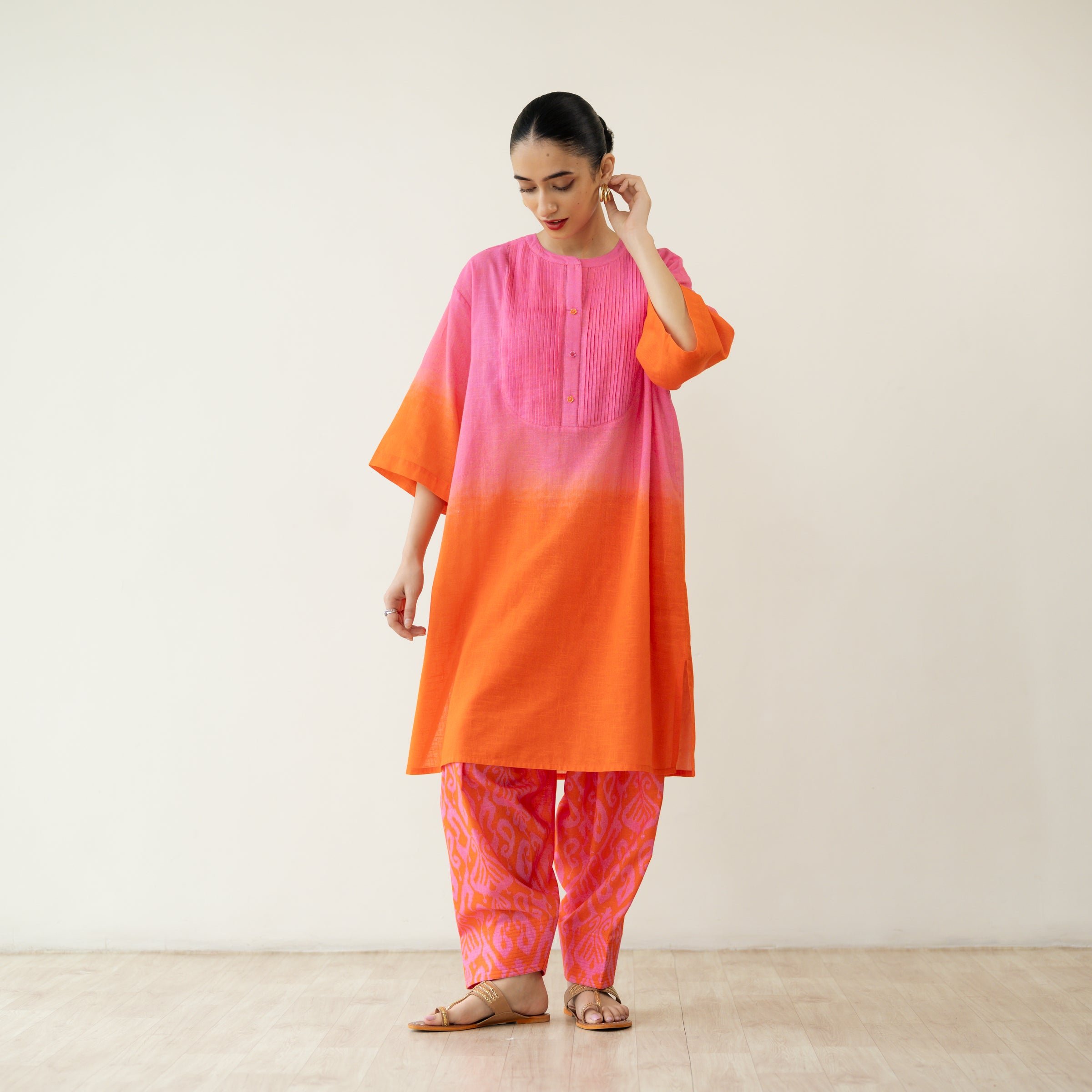 Peach Fizz Elevated Kurta Set - Tangerine & Pink