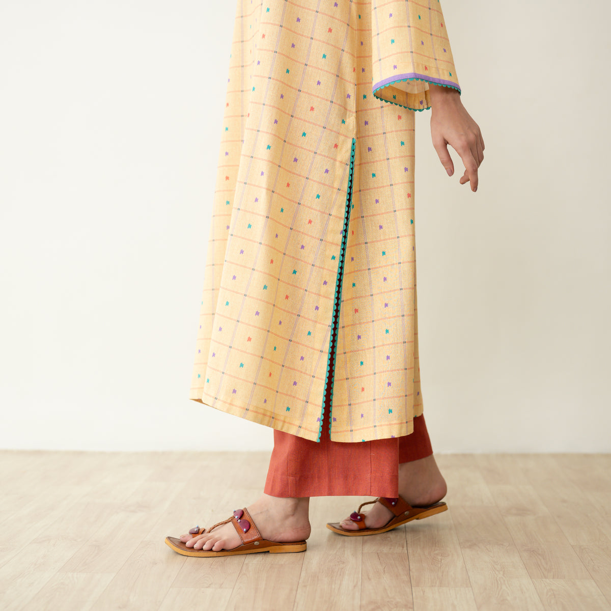 Doodle Embroidered Cotton Kurta - Mango Yellow
