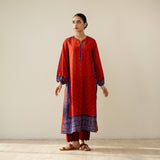 Tikhi Imli Slub Cotton Slub Cotton Kurta - Cherry Red & Violet