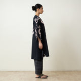 Peppy Paisley Asymmetric Cotton Slub Salwar Set - Black