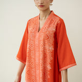 Banno Statement Slub Cotton Kurta - Tangerine