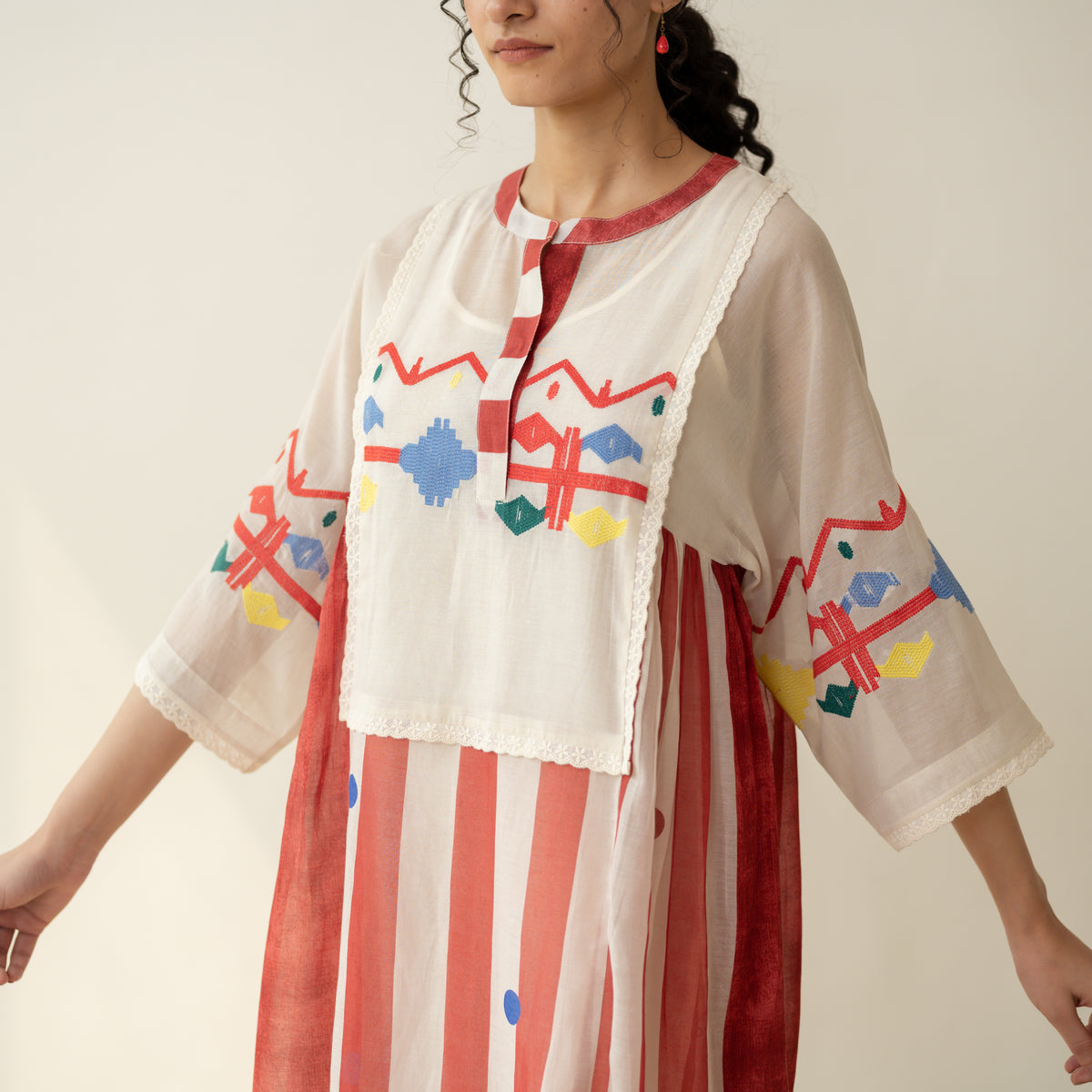 Rumi Embroidered Chanderi Coord Set - Tomato Red