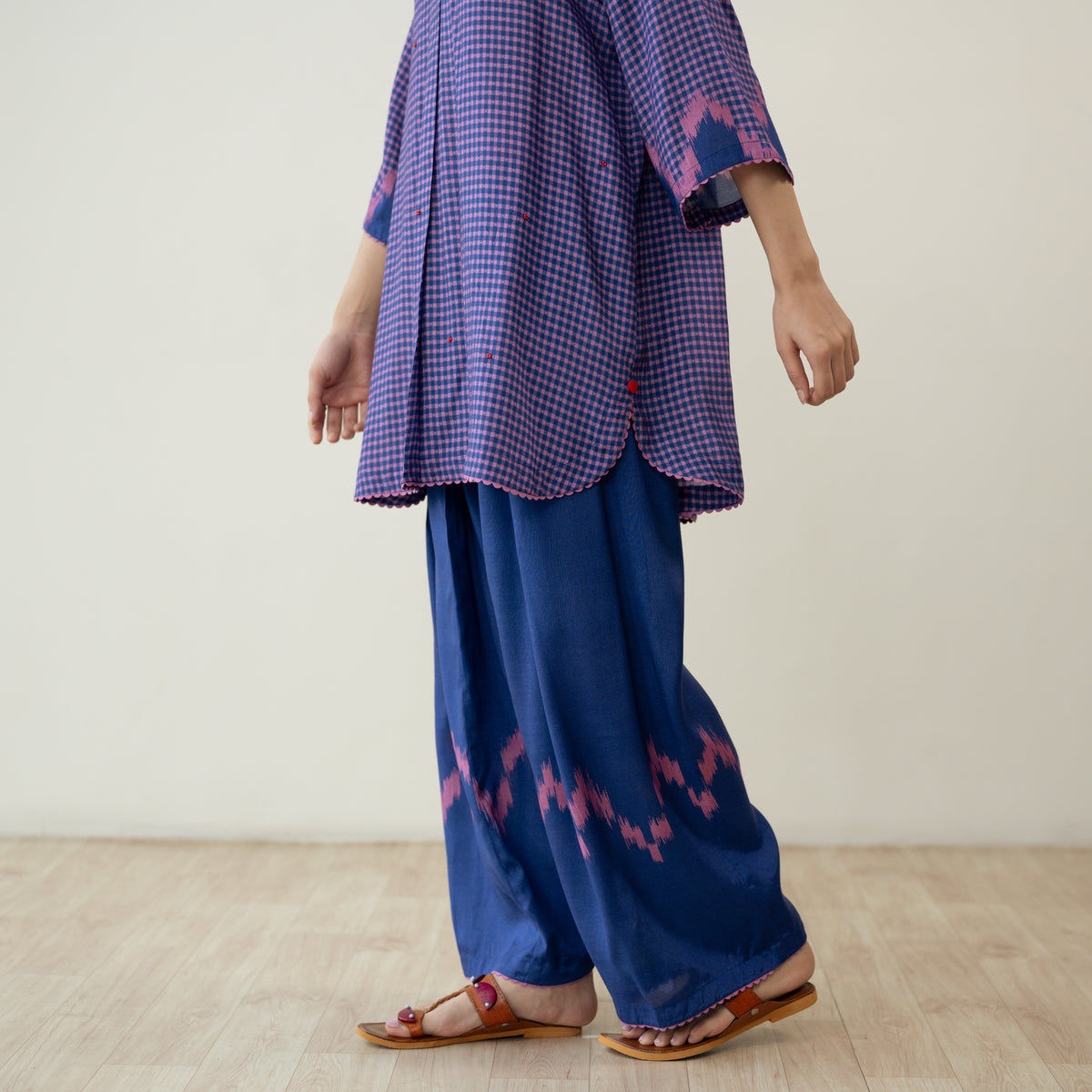 Bon Bon Hand Embroidered Elevated Shantoon Coord Set - Indigo & Berry
