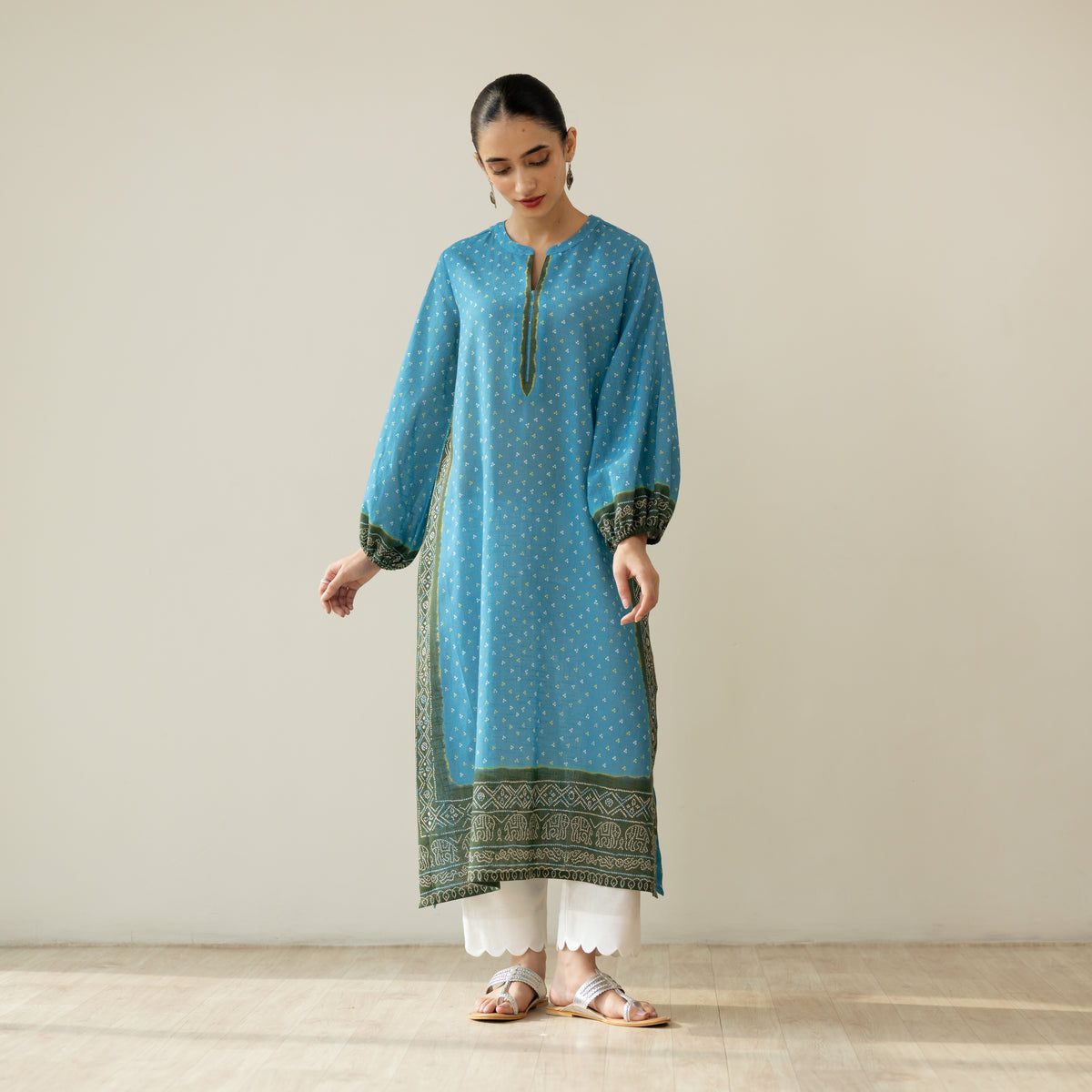 Tikhi Imli Slub Cotton Slub Cotton Kurta - Blue & Heena