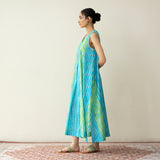 Viva Embroidered Midi Cotton Slub Dress - Ocean Blue & Parrot Green