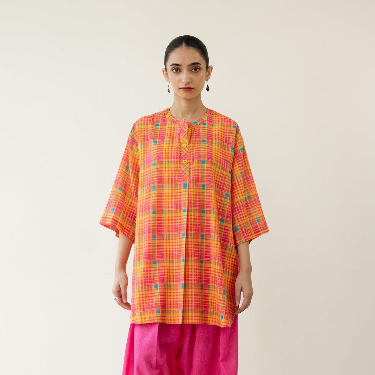 Tutti Frutti Embroidered Elevated Cotton Slub Tunic - Multicolour