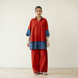 Very Berry Elevated Cotton Slub Coord Set - Red & Indigo