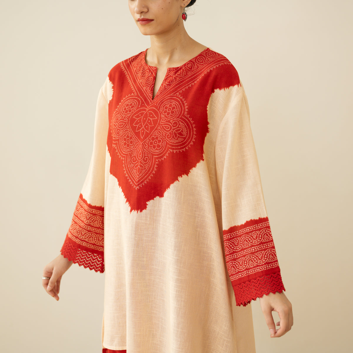 Nakhra Elevated Cotton Slub Coord Set - Beige & Red