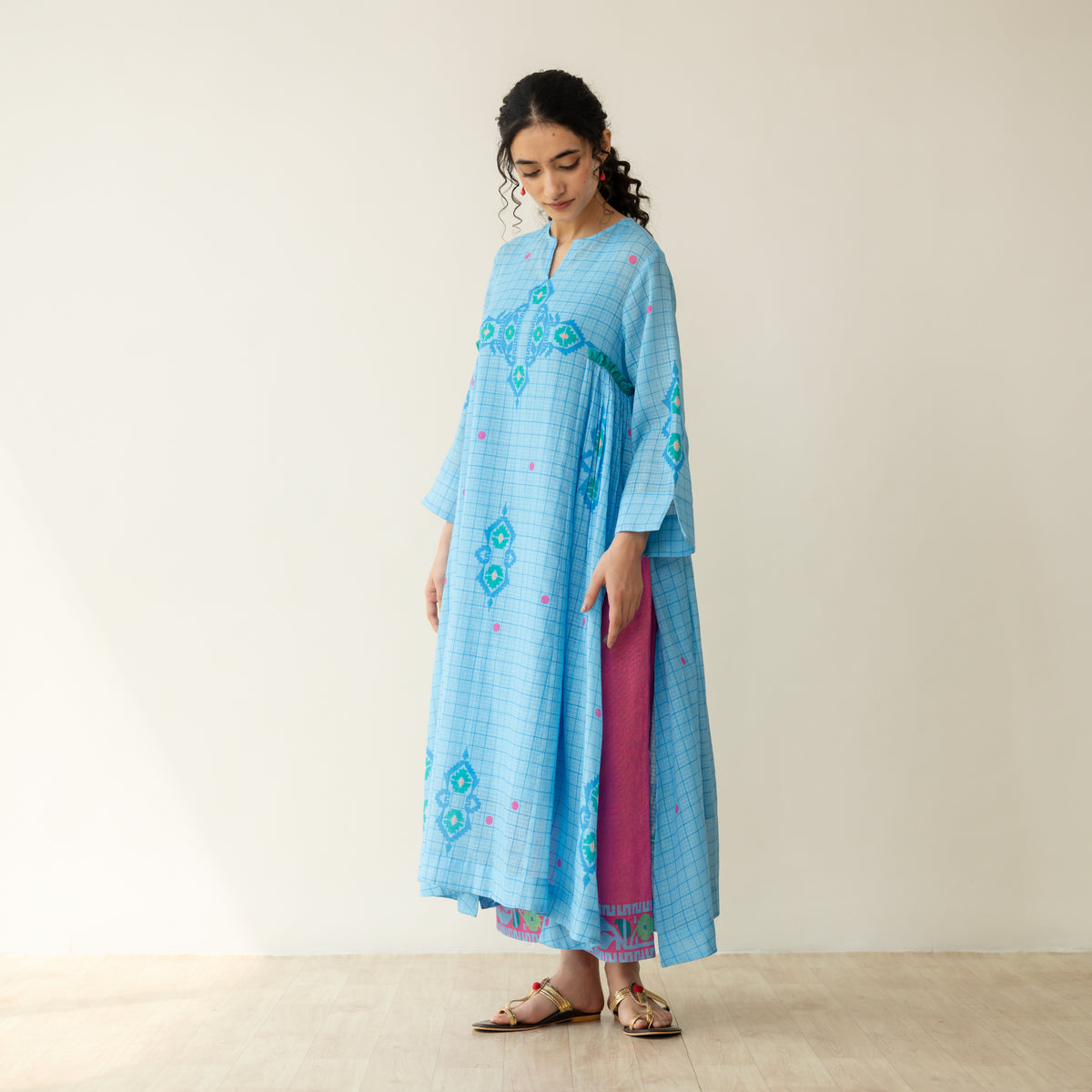 Mogra Kota Doria Kurta Set - Asmani Blue