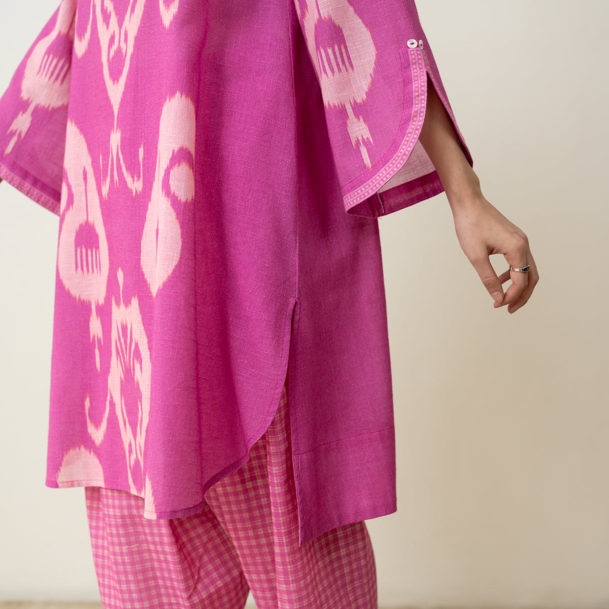 Peppy Paisley Asymmetric Cotton Slub Salwar Set - Dusty Pink