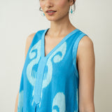 Peppy Paisley Midi Cotton Slub Dress - Ocean Blue