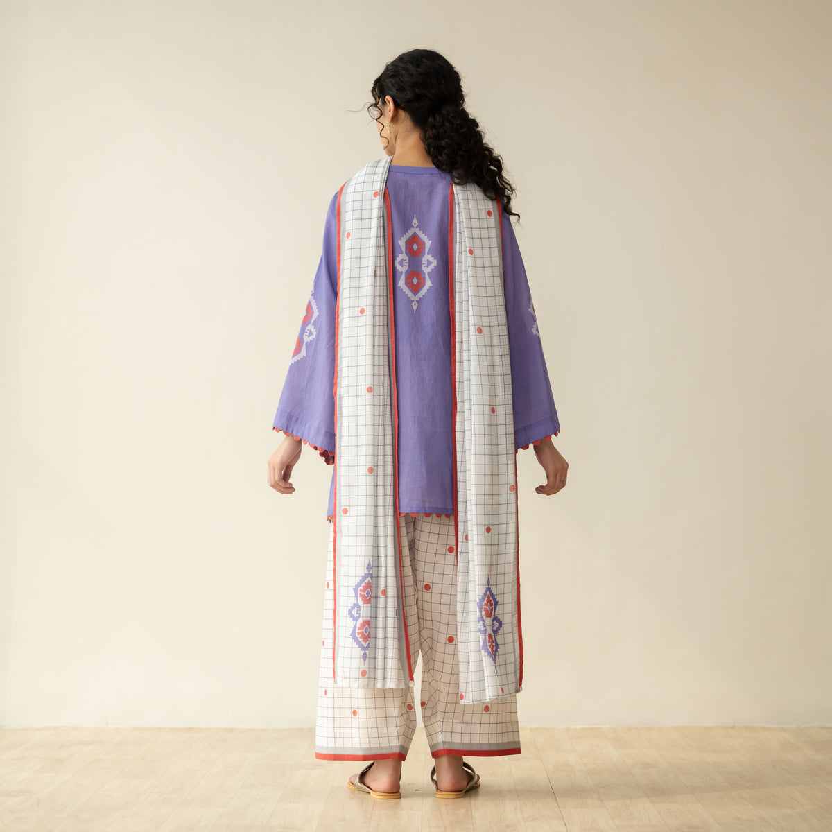 Dot & Dash Mulmul Farshi Set - Lilac Bloom
