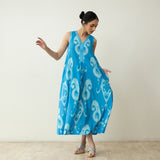 Peppy Paisley Midi Cotton Slub Dress - Ocean Blue