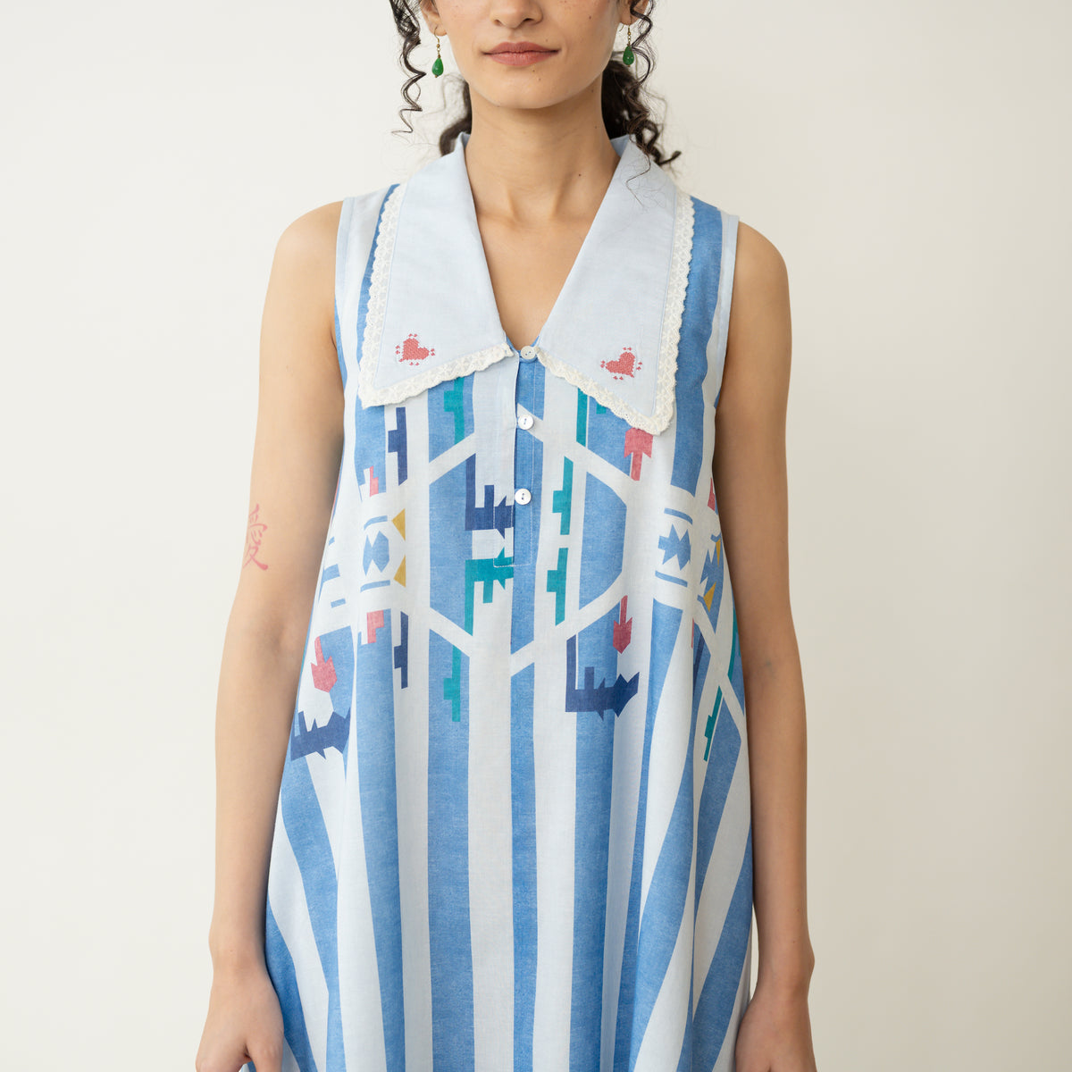 Poppy Striped Mulmul Dress - Asmani Blue