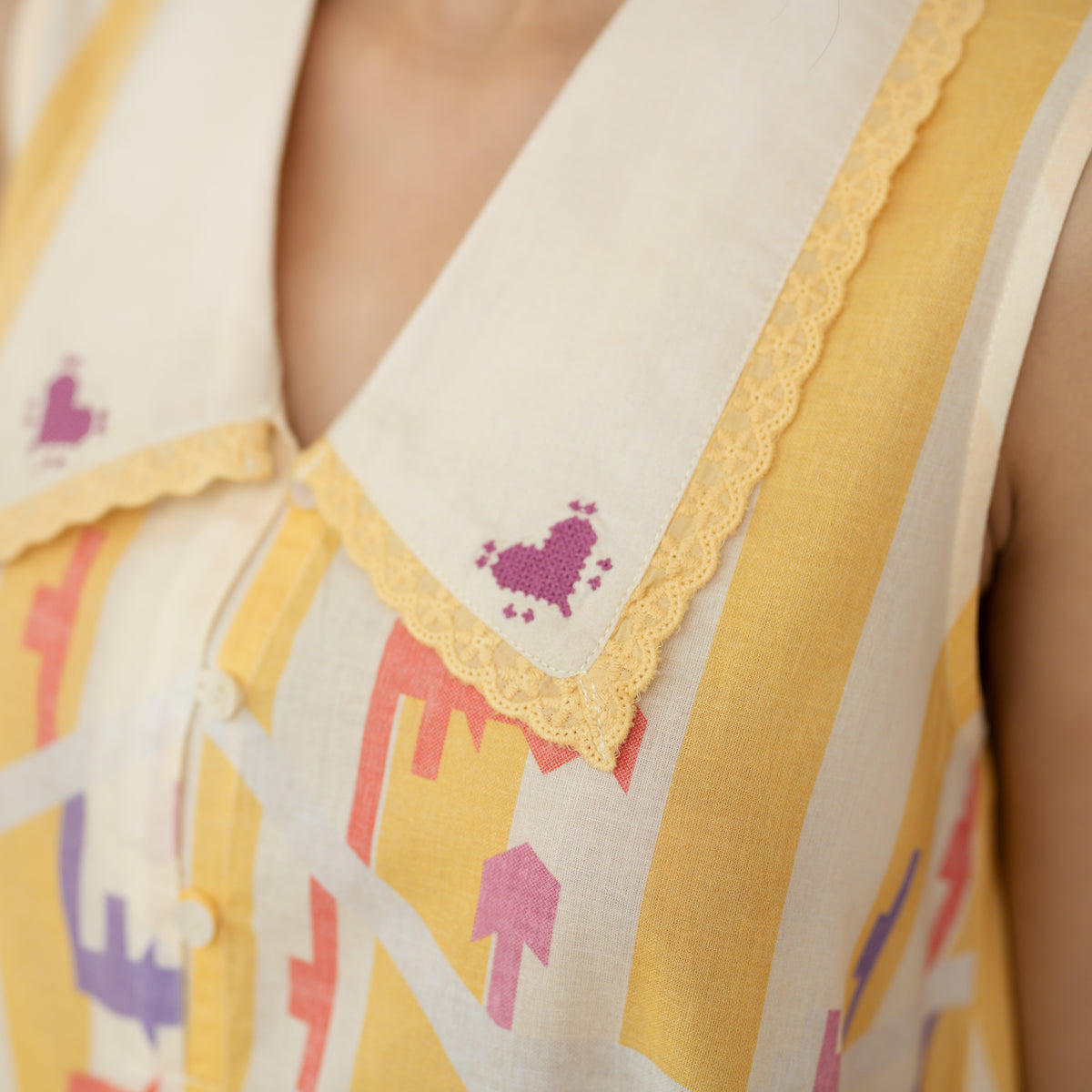 Poppy Striped Mulmul Dress - Mango Yellow
