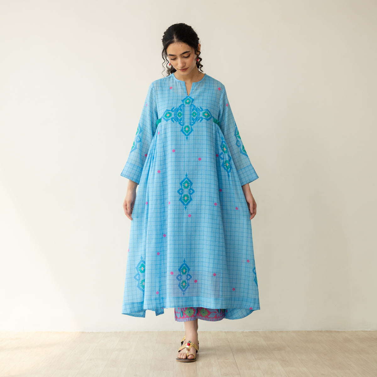 Mogra Kota Doria Kurta Set - Asmani Blue