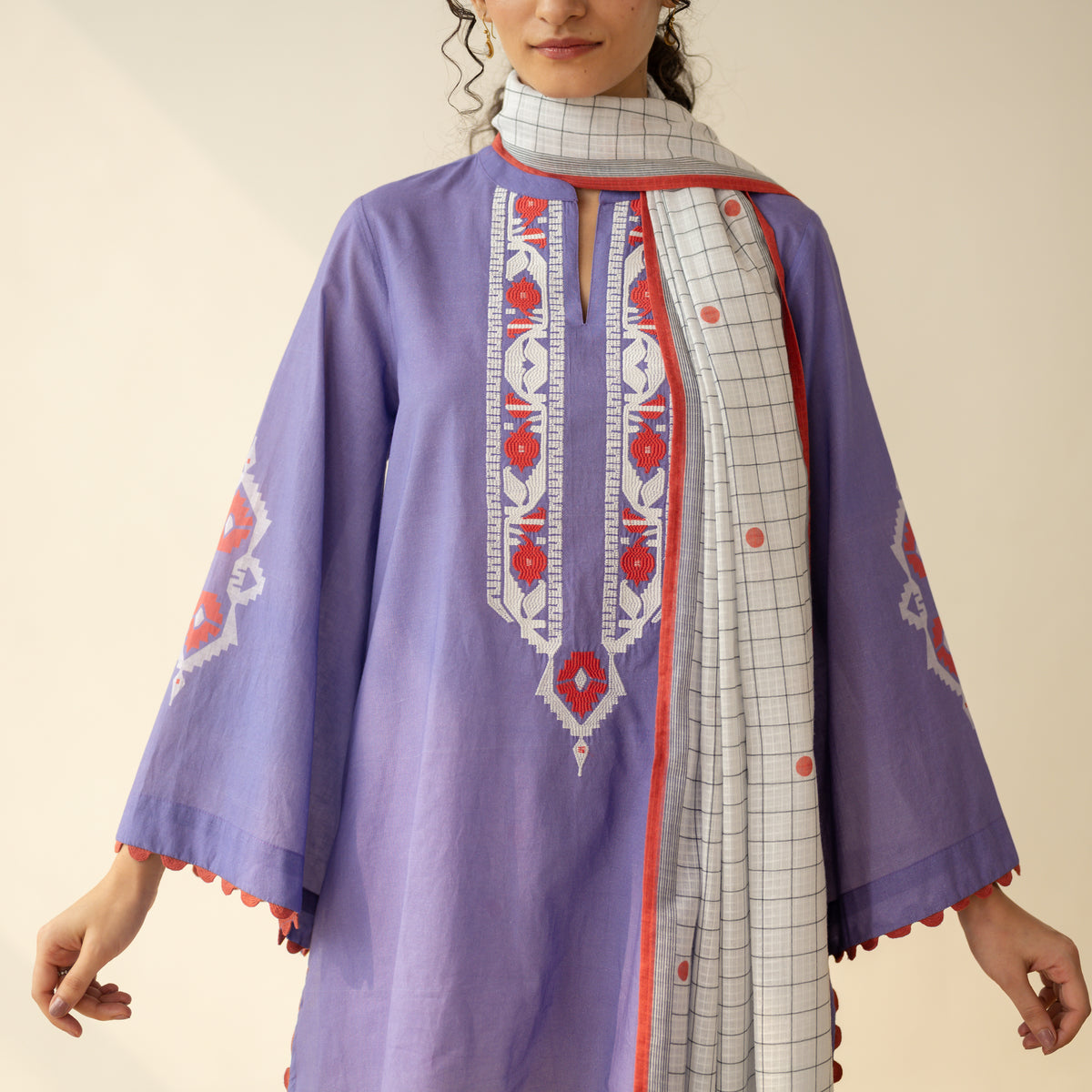 Dot & Dash Mulmul Farshi Set - Lilac Bloom