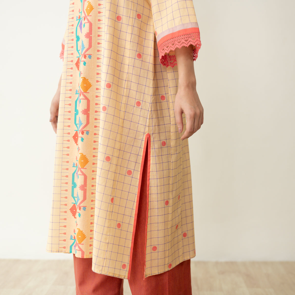Sitara Front Panelled Mulmul Kurta - Mango Yellow