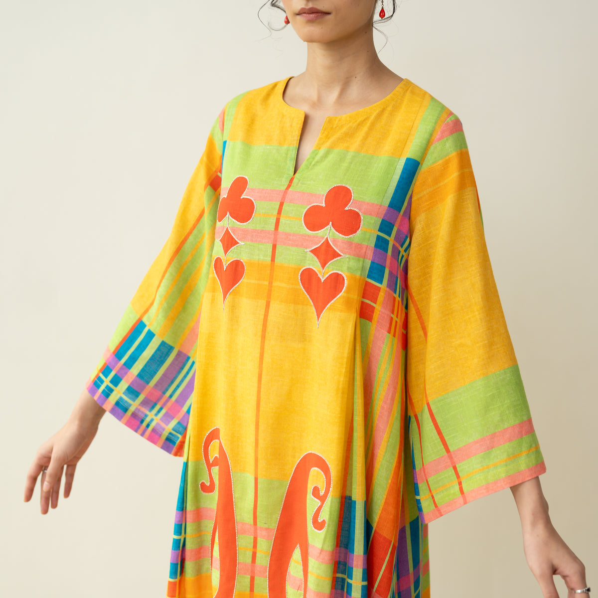 Ambi Patchwork Cotton Slub Kurta - Yellow & Red