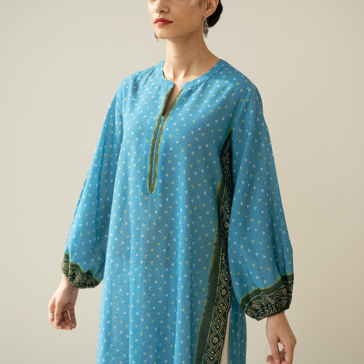 Tikhi Imli Slub Cotton Slub Cotton Kurta - Blue & Heena
