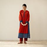Tikhi Imli Slub Cotton Slub Cotton Kurta - Sindoori Laal & Indigo