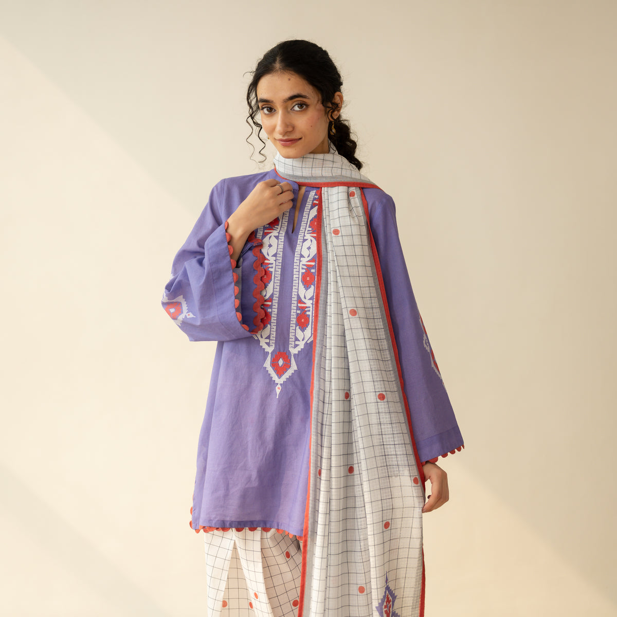 Dot & Dash Mulmul Farshi Set - Lilac Bloom