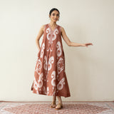 Peppy Paisley Midi Cotton Slub Dress - Mud Brown