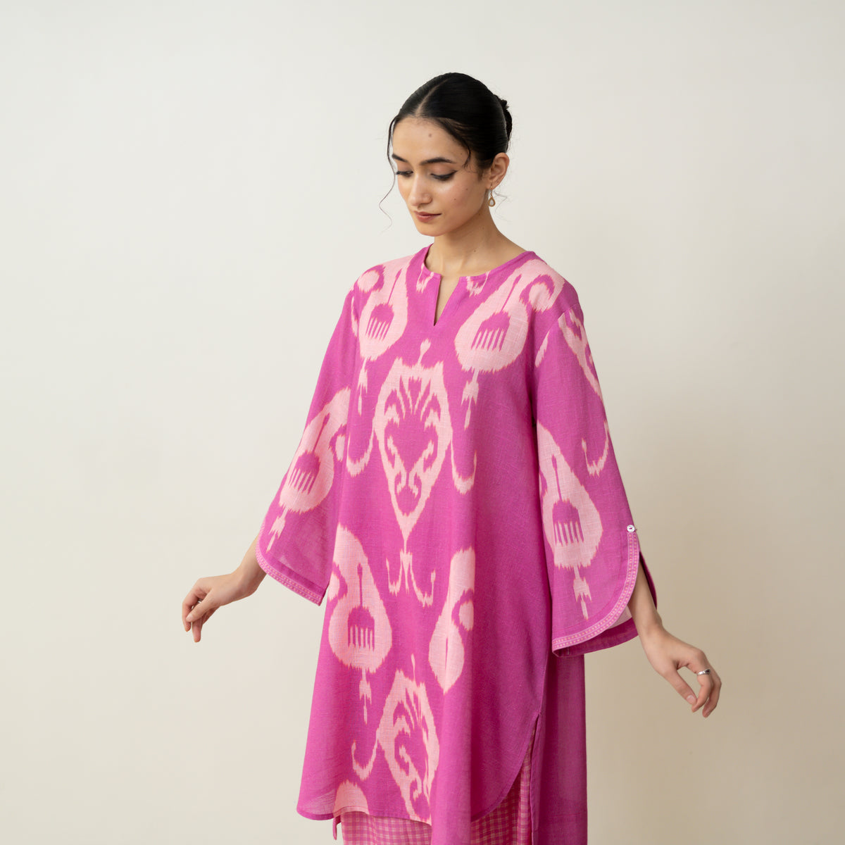 Peppy Paisley Asymmetric Cotton Slub Salwar Set - Dusty Pink